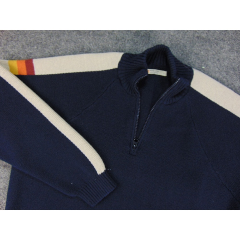 Maine Line Sweater Men Large Quarter Zip Navy Blue Striped Retro Gorpcore Sporty